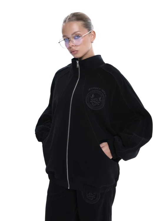 Бомбер женский на молнии удлиненный, черный — STWLF, фото 2