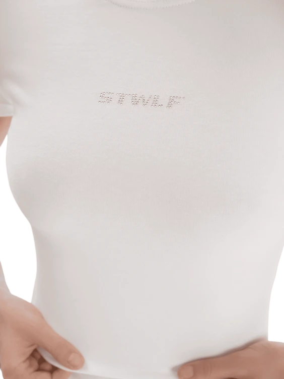 Футболка женская со стразами и шорты на бренд резинке, белый — STWLF, фото 4
