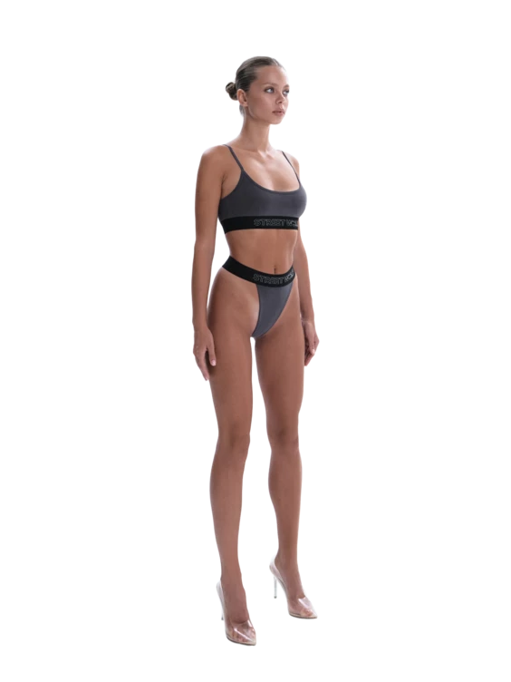 Комплект белья женский на брендированной резинке Street Wolf, графит — STWLF, фото 3